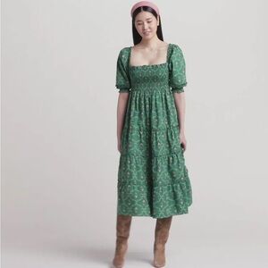 Small Hill House Nesli Dress in Emerald Trellis, Rarely Worn